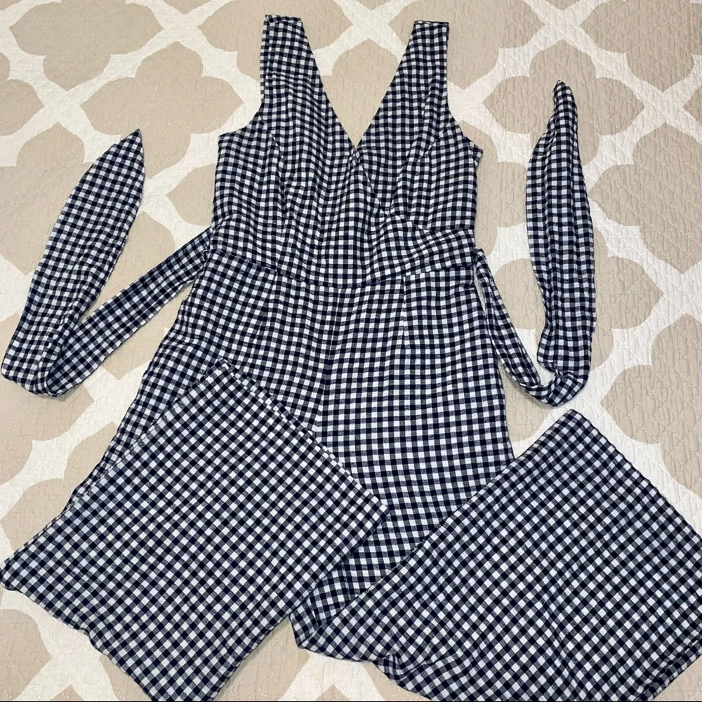 BANANA REPUBLIC Cotton / Linen Gingham Jumpsuit
